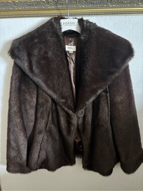 Vintage Fossil Chocolate Brown Faux Fur Coat-Small-Excellent Condition
